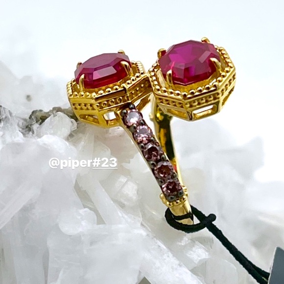 NWT Judith Ripka 14K Gold Clad Casablanca Ruby & Rhodolite Bypass Ring - size 6 - Picture 5 of 12